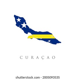 Curacao map colored with flag colors isolated vector illustration. Curaçao Map Flag. Map of Curacao with the Curaçaoan flag isolated on white background.