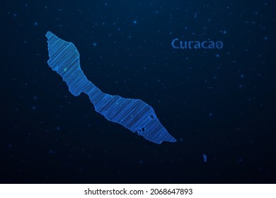 Curacao map hand drawn scribble sketch.Vector map in futuristic style on dark blue space background. Vector illustration.