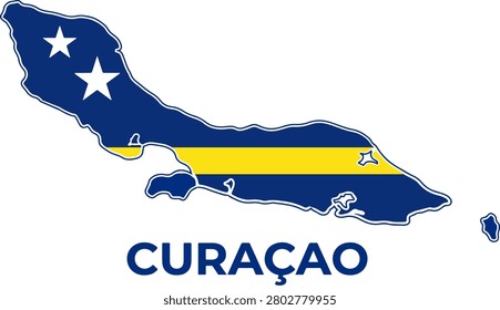 curacao map illustration vector with flag