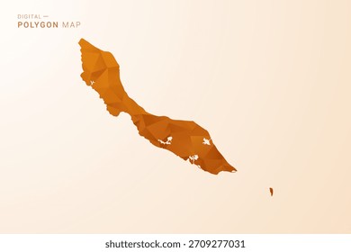 curacao Mapa - Ilustración vectorial de polígono de bajo poliéster en tono naranja, estilo geométrico limpio, aislado sobre fondo blanco.