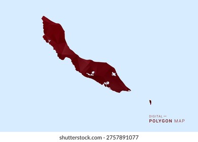 curacao Map - Low poly polygon map in deep red gradient on light blue background, modern minimal geometric design, vector illustration with faceted triangulated style.