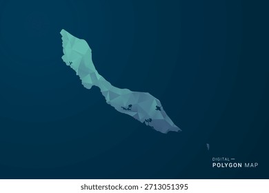 curacao Mapa - Ilustración vectorial de estilo polígono con degradado azul azulado, diseño geométrico de bajo poliéster, inspirado en la Tecnología digital, silueta limpia sobre fondo oscuro.