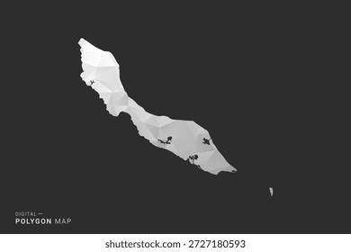 curacao Mapa - Ilustración vectorial de estilo polígono en diseño geométrico bajo poli negro, gris y blanco, silueta mínima, aislado para infografía.