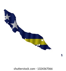Curacao map with rippled flag on white illustration. Waving Fabric Flag Map of Curacao. Map of Realm. Vector White Background. Vector illustration eps10.