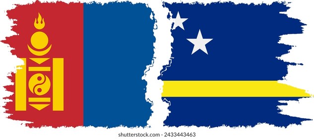Curacao and Mongolia grunge flags connection, vector