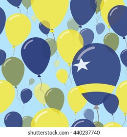 Curacao National Day Flat Seamless Pattern. Flying Celebration Balloons in Colors of Dutch Flag. Curacao Patriotic Background with Celebration Balloons.