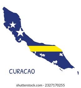 Curacao National Flag Shaped as Country Map