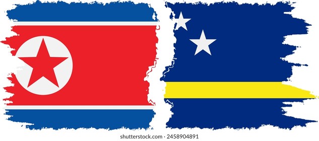 Curacao and North Korea grunge flags connection, vector