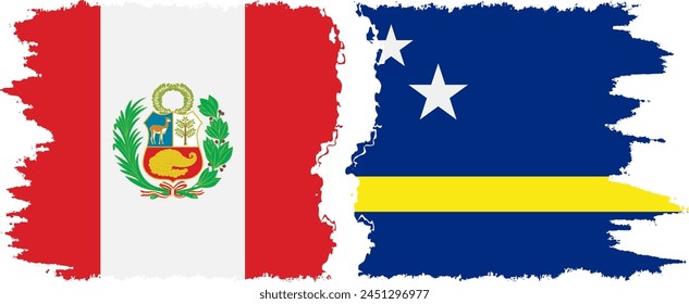 Curacao and Peru grunge flags connection, vector