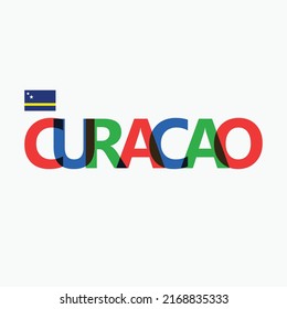 Curacao RGB colorful overlapping letters typography with its national flag. Caribbean country rainbow text decoration. Kingdom of Netherland countries logotype.