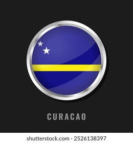 Curacao round framed national flag. Circular glossy flag of Curacaoans.