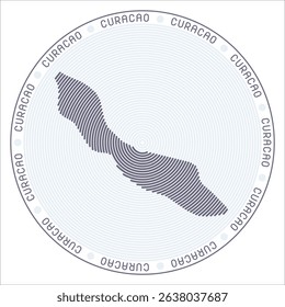 Curacao round logo design. Country shape build of rings. Curacao text around the country. Vector Illustration.