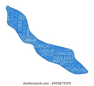 Curacao shape. Country word cloud with region division. Curacao colored illustration. Region names cloud. Vector illustration.