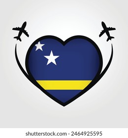 Curacao Travel Heart Flag With Airplane Icons