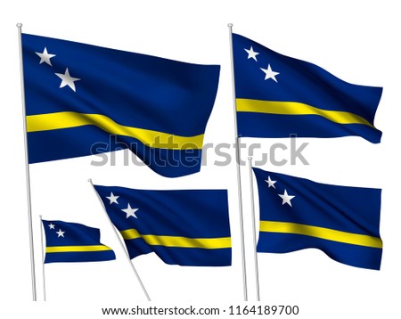 Curacao vector flags set. 5 different wavy fabric 3D flags fluttering on the wind. EPS 8 created using gradient meshes isolated on white background. Five design elements from world collection