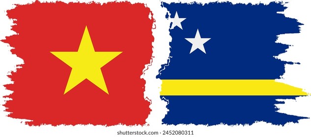 Curacao and Vietnam grunge flags connection, vector