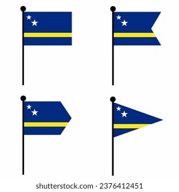 Curacao waving flag icon set in 4 shape versions. Collection of flagpole sign for identity, emblem, and infographic.