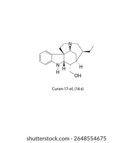 Curan-17-ol, (16α) estrutura esquelética. Ilustração esquemática do composto derivado esteroide. Diagrama simples, fórmula química.