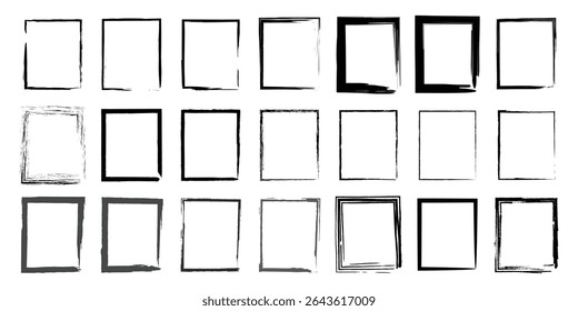 A curated bundle of grunge brush stroke square icons with bold black fill and sketched border outlines suitable for modern vector and graphic projects.
