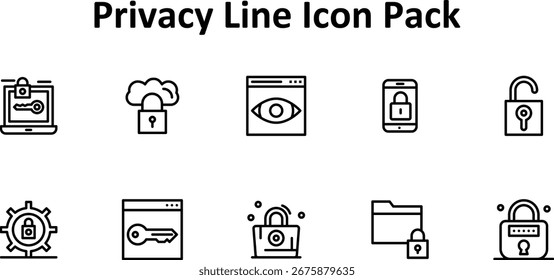 Una colección seleccionada de 10 íconos de estilo Thin Line centrados en la privacidad. Ideal para proyectos creativos, tecnológicos o empresariales.
