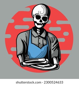 Dibujo vectorial de carácter de barman de cráneo