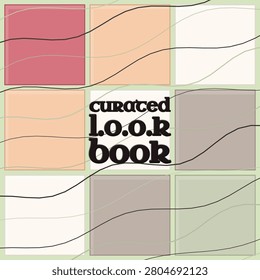 CURATED LOOK BOOK text art with minimalist rose noir palette and smooth terrain line waves pattern