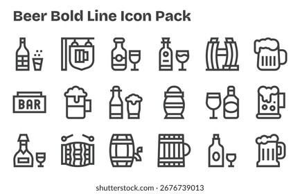 Curated pack of 18 vector icons in Bold Line design, centered around Beer concepts.