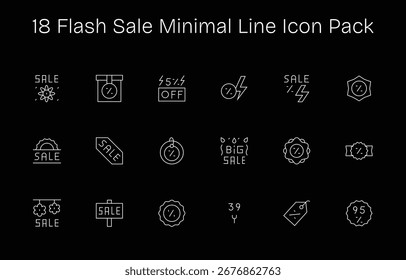 Curated pack of 18 vector icons in Minimal Line design, centered around Flash Sale concepts.