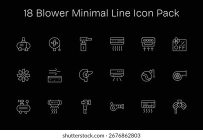 Pack de 18 iconos vectoriales en diseño Minimal Line, centrado en los conceptos de Blower.