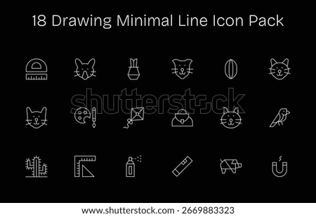 Curated pack of 18 vector icons in Minimal Line design, centered around Drawing concepts.