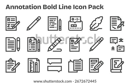 Curated pack of 18 vector icons in Bold Line design, centered around Annotation concepts.