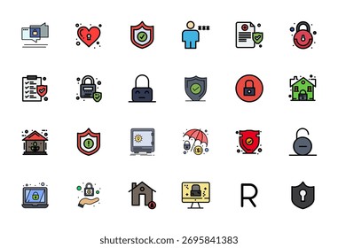 Curated pack of 24 256x256 vector icons in Flat Line Filled design, centered around Protected concepts with Grid Fitted clarity.