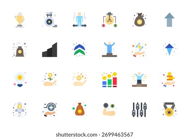 Pacote curado de 24 ícones vetoriais 256x256 em design plano, centrado em torno de conceitos de ganho com clareza Editável.