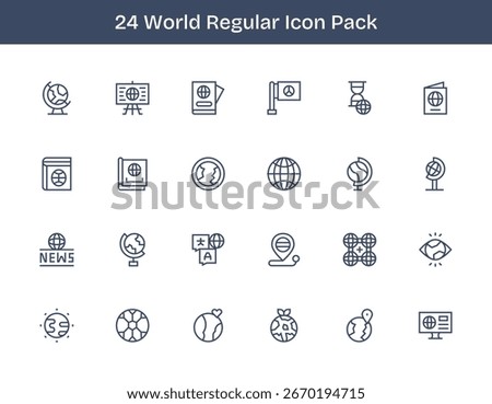 Curated pack of 24 vector icons in Regular Outline design, centered around World concepts.