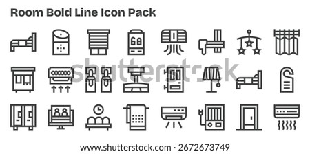 Curated pack of 24 vector icons in Bold Outline design, centered around Room concepts.