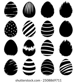 A curated set of black and white Easter eggs with intricate designs