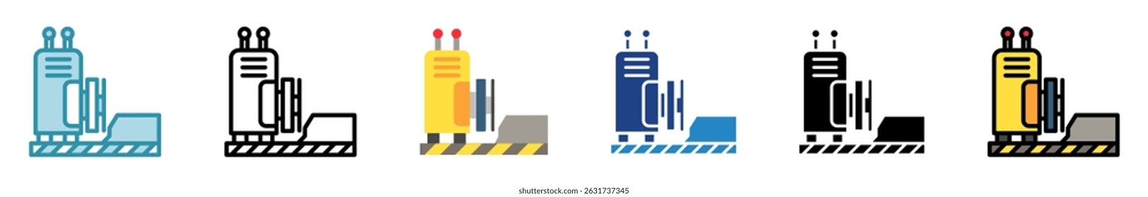 Curb Cutter multi estilo, mini ilustração ícone conjunto. contorno, plano, glifo, cor da linha. vetor para IU, UX, aplicativo, web, digital ou impressão, relacionado à indústria, construção, engenharia civil.