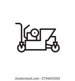 Curb and gutter machine icon. Automated concrete paving, representing slipform extruders, roadside drainage construction, motorized curbing tools, and precision civil engineering infrastructure.