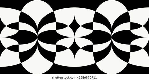 The curb is a repeating texture. Bauhaus style background. Black and white seamless overlap ornament with simple curved shapes. Vector print