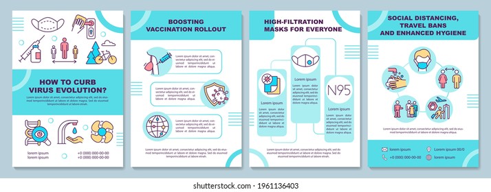 Curbing virus evolution brochure template. High-filtration masks. Flyer, booklet, leaflet print, cover design with linear icons. Vector layouts for presentation, annual reports, advertisement pages