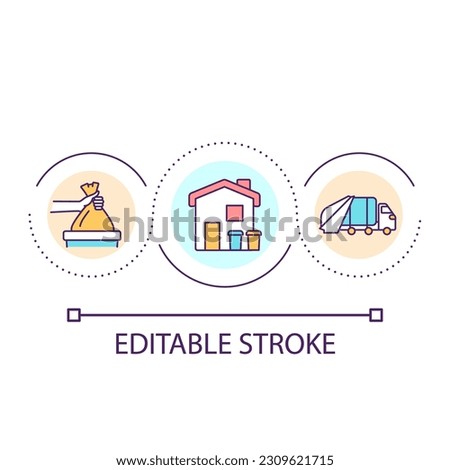 Curbside collection service loop concept icon. Household waste disposal. Transportation of garbage abstract idea thin line illustration. Isolated outline drawing. Editable stroke. Arial font used
