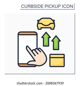 Curbside pickup color icon. Online ordering, tracking purchases. Fast delivery. Contactless shopping. Contact-free delivery concept. Isolated vector illustration
