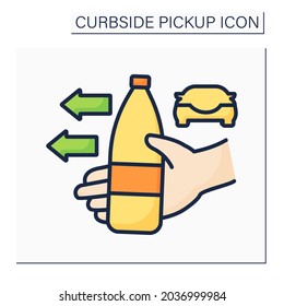 Curbside Pickup Color Icon. Water Delivery. Fast Pick Up From Employee To Customer. Safety Delivery. Contact-free Delivery Concept. Isolated Vector Illustration