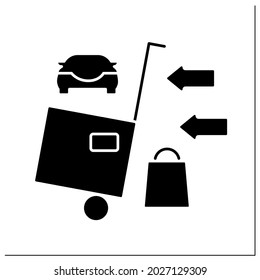 Curbside pickup glyph icon. Cargo delivery into car. Big load. Contact-free delivery concept.Filled flat sign. Isolated silhouette vector illustration