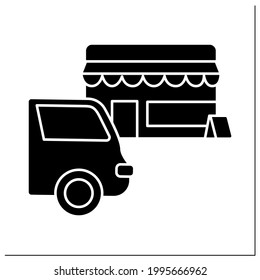 Curbside pickup glyph icon.Safe way to pick up orders from restaurants, supermarkets, stores. Parking near shop. Contact-free delivery concept.Filled flat sign. Isolated silhouette vector illustration