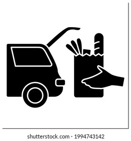 Curbside Pickup Glyph Icon.Transporting Products From Grocery Into Car Trunk.Safe Way Pick Up Orders From Supermarkets.Contact-free Delivery.Filled Flat Sign. Isolated Silhouette Vector Illustration