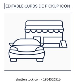 Icono de la línea de captura del borde de la cortina. Pedido de cliente en espera cerca de la tienda. Aparcamiento. Concepto de entrega sin contacto. Ilustración vectorial aislada. Trazo editable