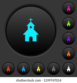 Curch dark push buttons with vivid color icons on dark grey background