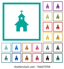 Curch flat color icons with quadrant frames on white background