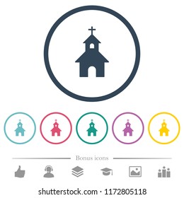 Curch flat color icons in round outlines. 6 bonus icons included.